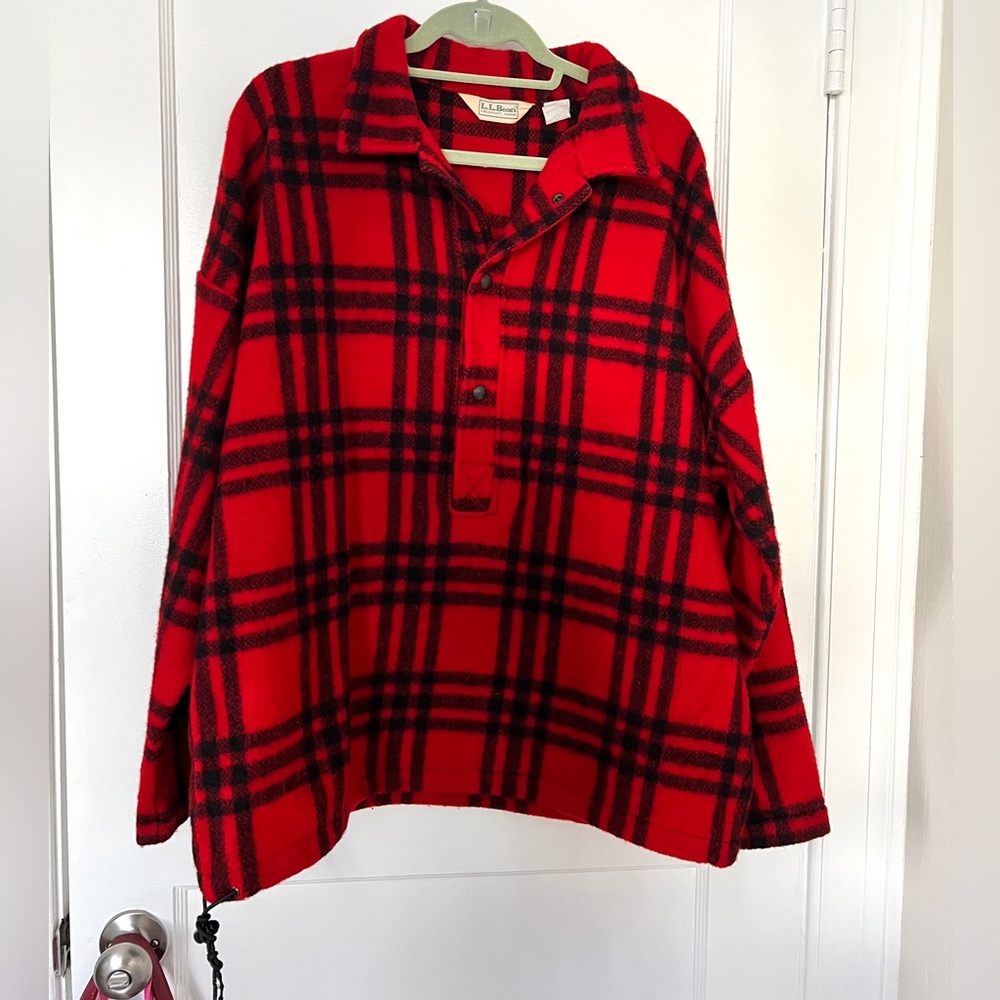 L.L. Bean Red Plaid Wool Jacket made in USA Unisex Large Pullover